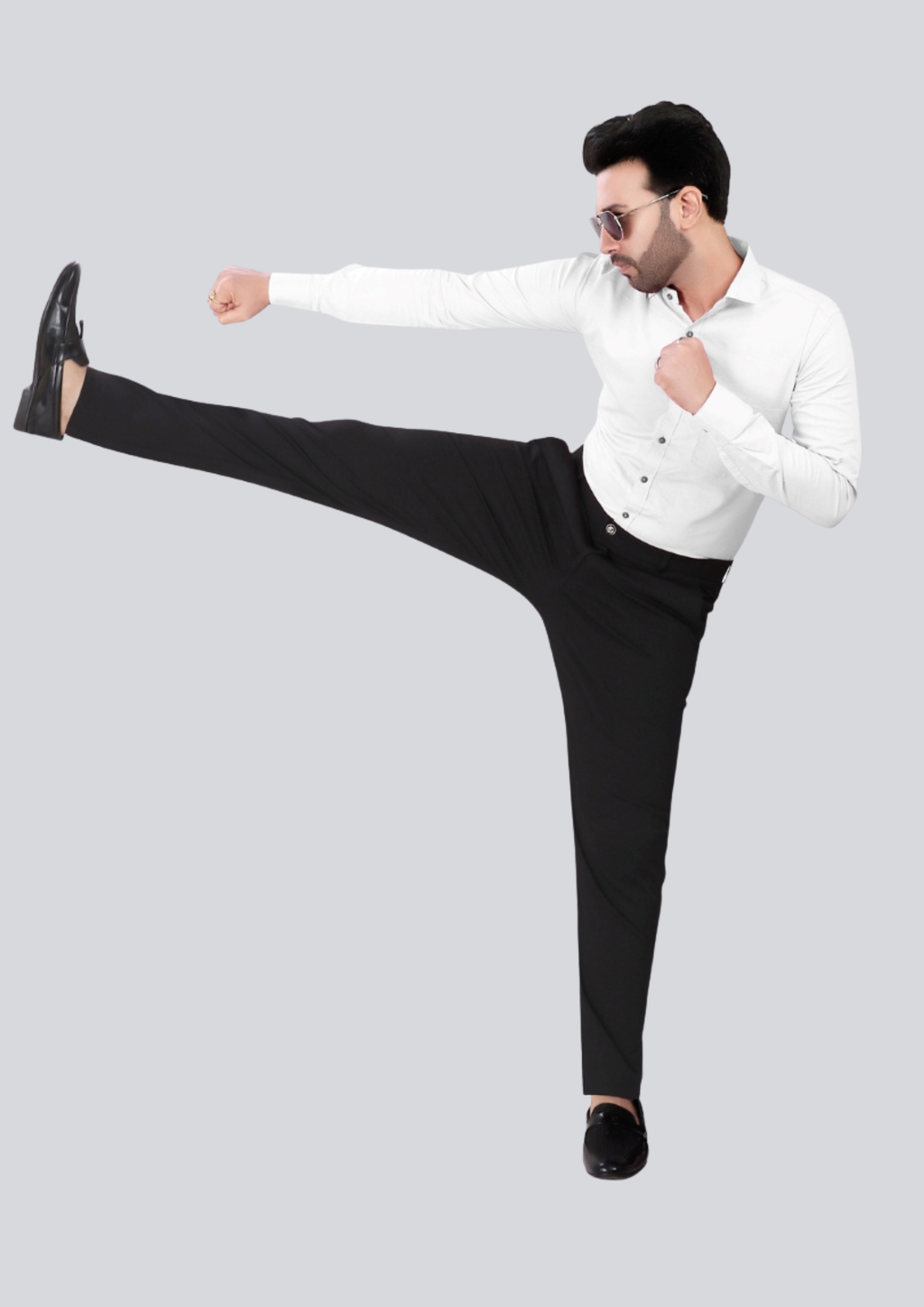 4-Way Stretch Black Formal Narrow Fit Trousers