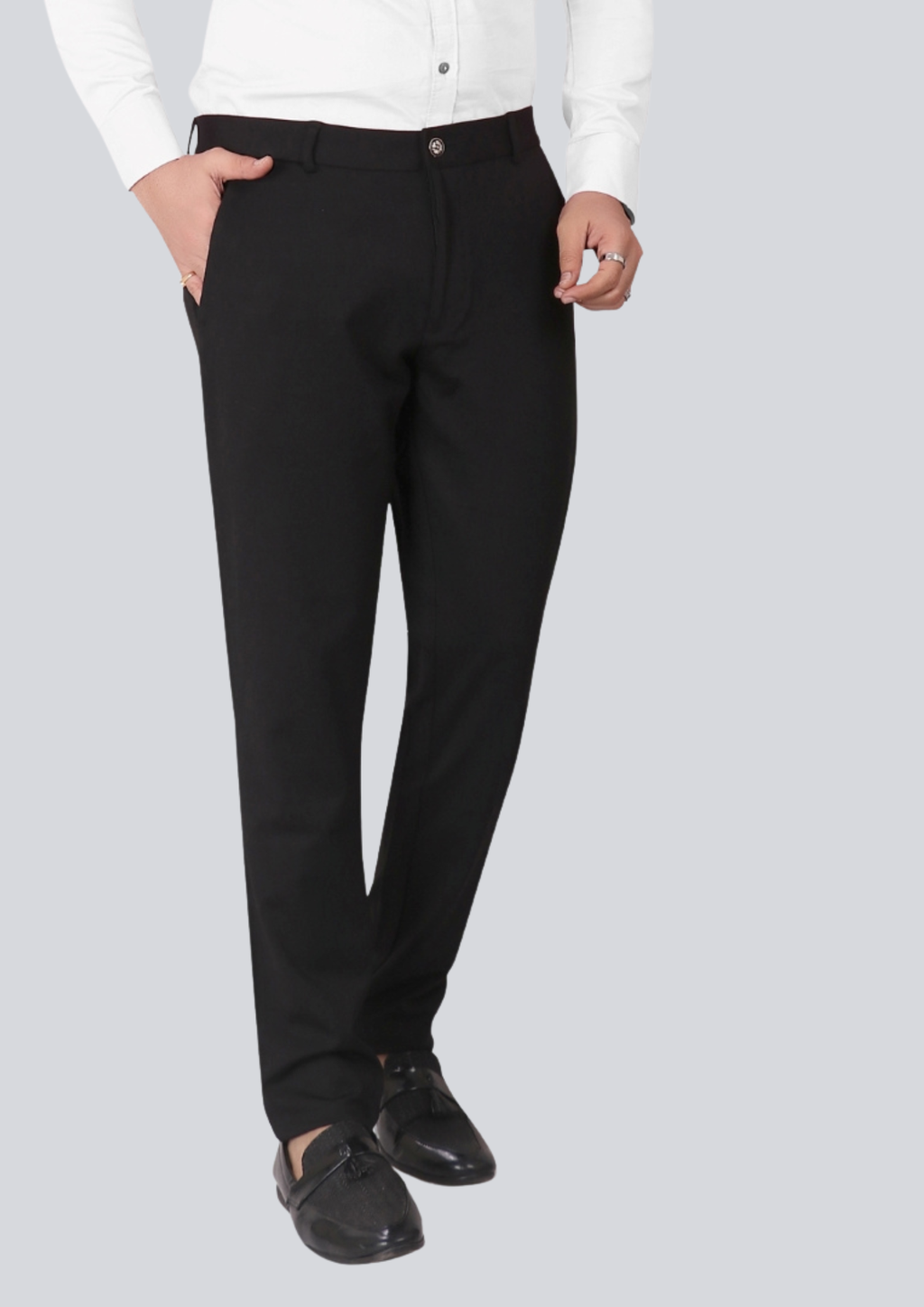 4-Way Stretch Black Formal Narrow Fit Trousers
