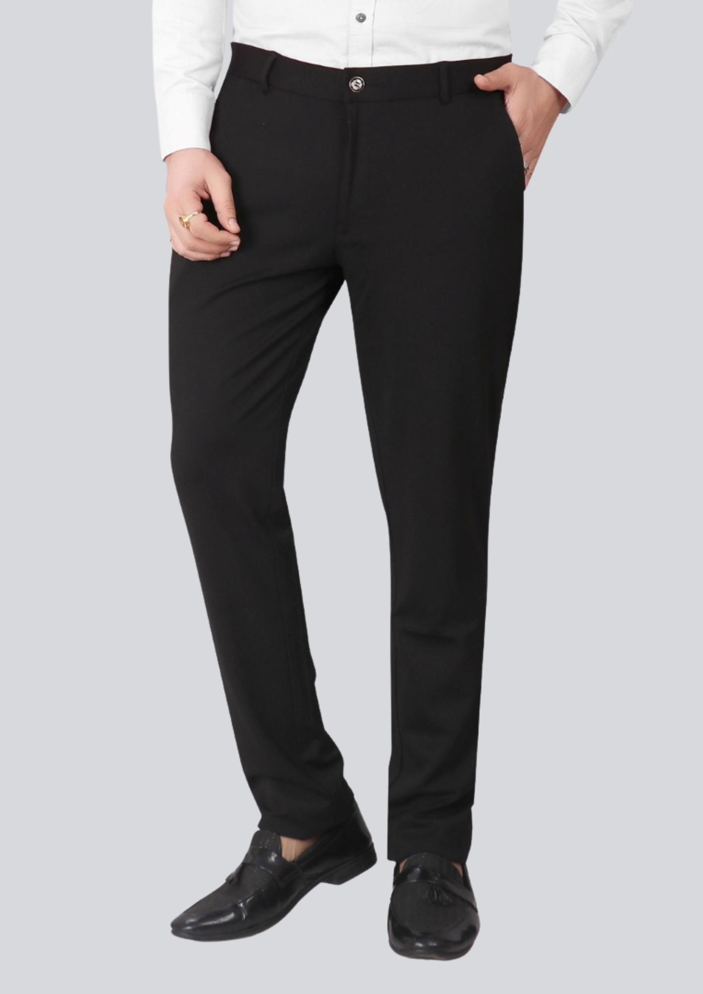 4-Way Stretch Black Formal Narrow Fit Trousers