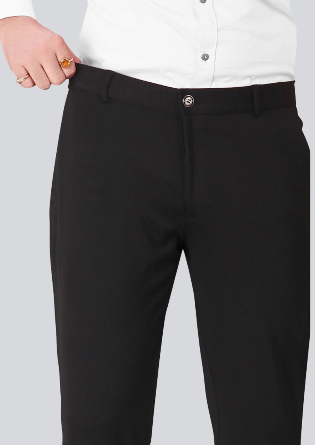 4-Way Stretch Black Formal Narrow Fit Trousers