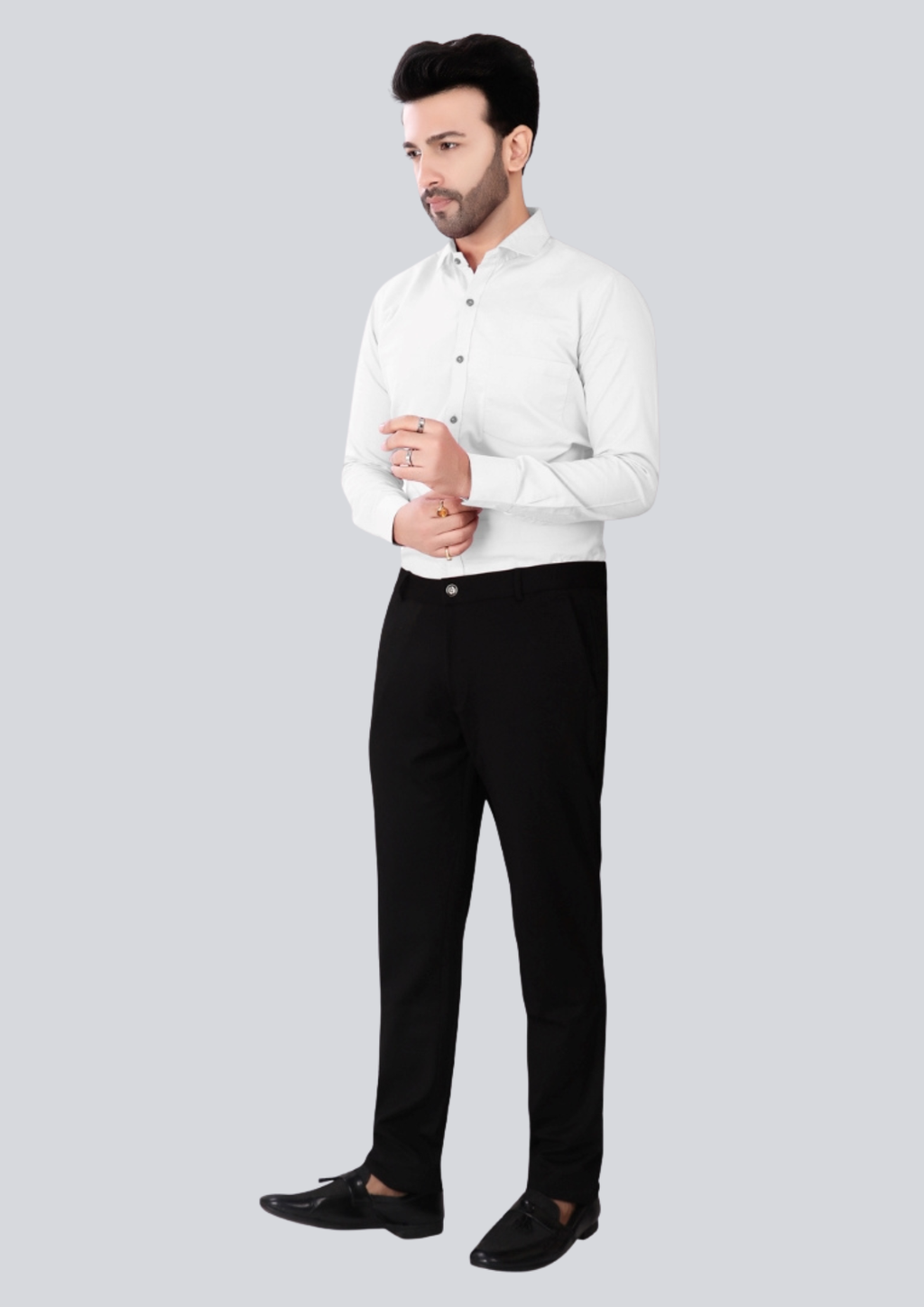 4-Way Stretch Black Formal Narrow Fit Trousers