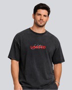 M.Printed Acidwash Limited Edition Black Oversize Streetwear T-Shirt