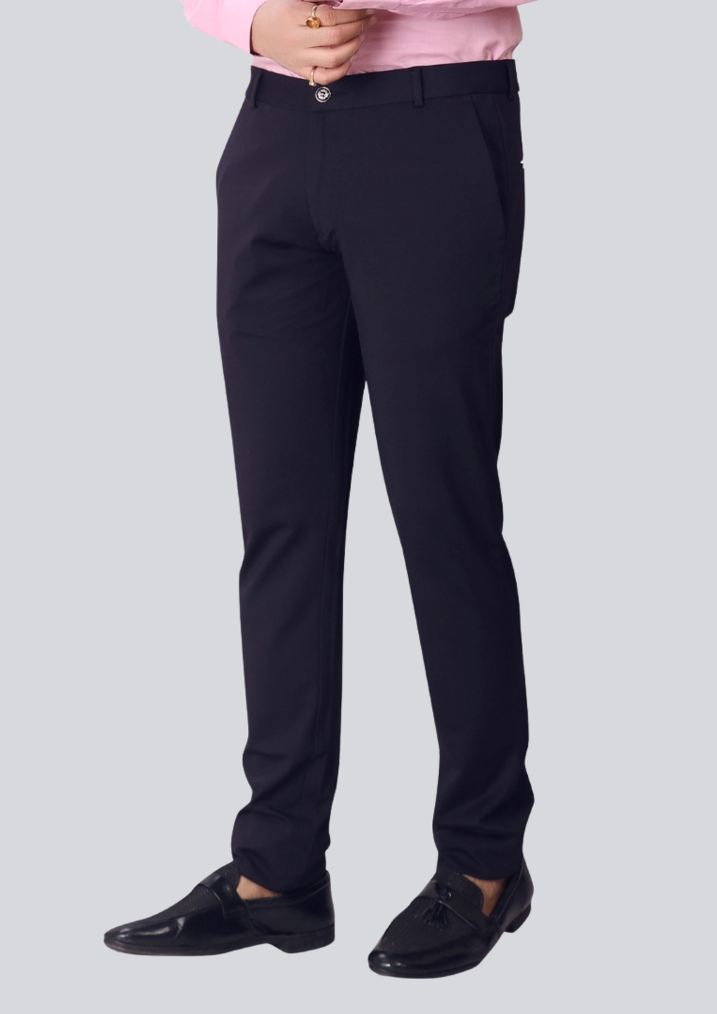 4-Way Stretch Navy Blue Formal Narrow Fit Trousers