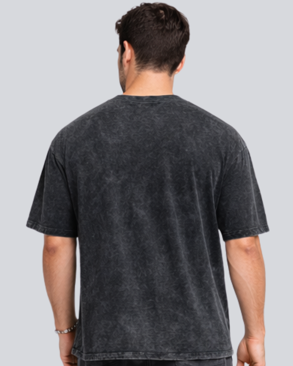 M.Printed Acidwash Limited Edition Black Oversize Streetwear T-Shirt