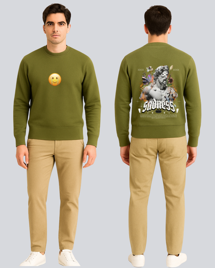 Printed Sadness Supreme Olive Green Winter Sweatshirt