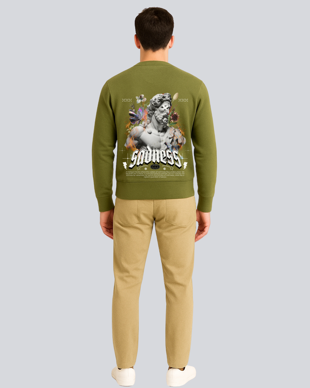 Printed Sadness Supreme Olive Green Winter Sweatshirt