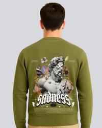 Printed Sadness Supreme Olive Green Winter Sweatshirt