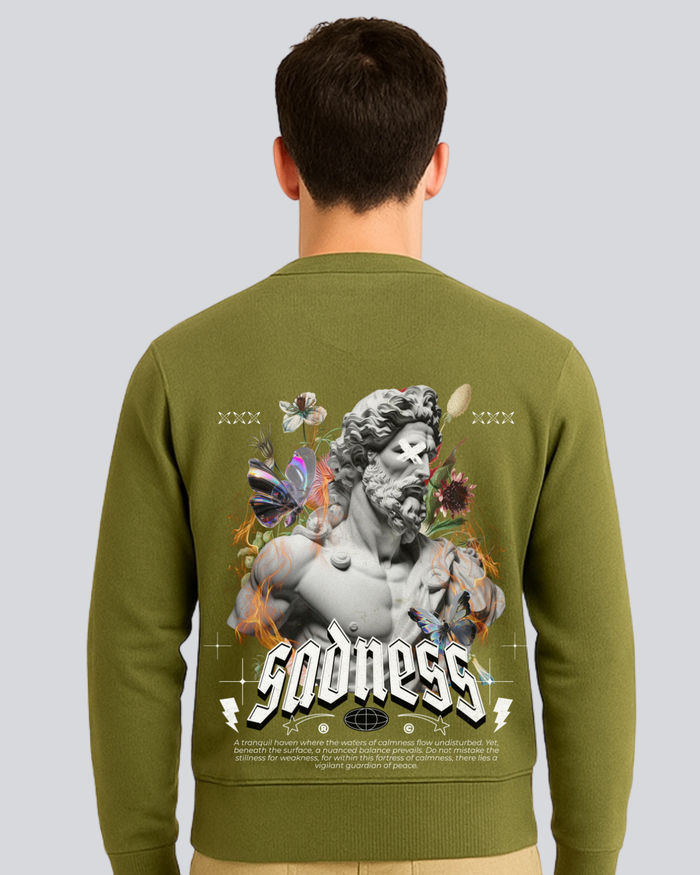 Printed Sadness Supreme Olive Green Winter Sweatshirt
