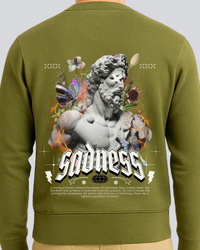 Printed Sadness Supreme Olive Green Winter Sweatshirt