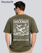 Printed Acidwash Fly High Olive Green Oversize Streetwear T-Shirt