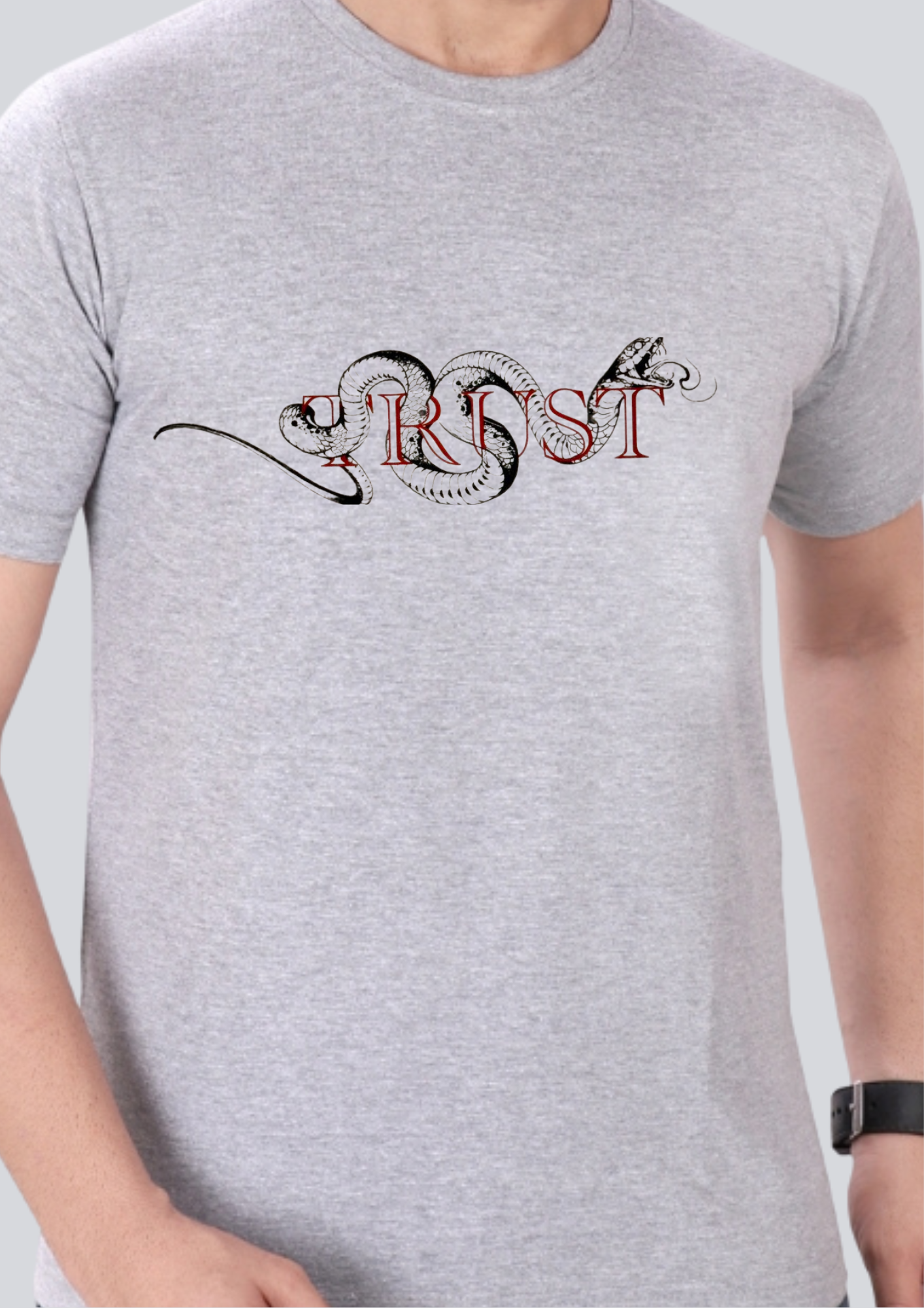 Printed Poisonous Trust Round Crew Neck Light Grey T-Shirt