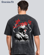 Printed Acidwash Bravery Black Oversize Streetwear T-Shirt