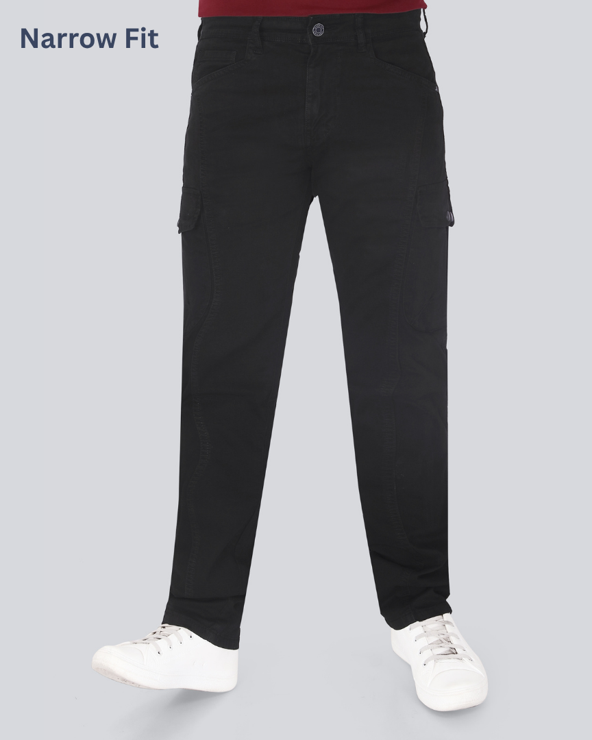 Black Dot Black Narrow Fit Cotton Cargo Pants