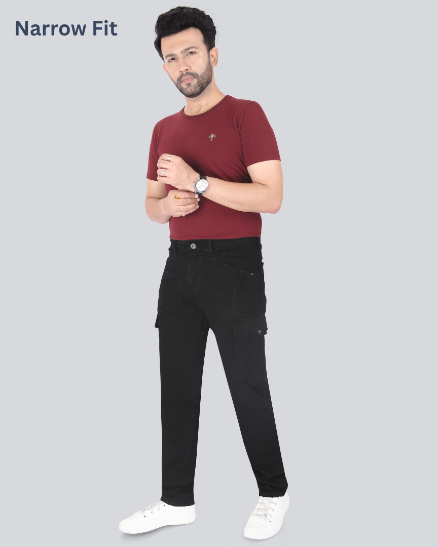 Black Dot Black Narrow Fit Cotton Cargo Pants