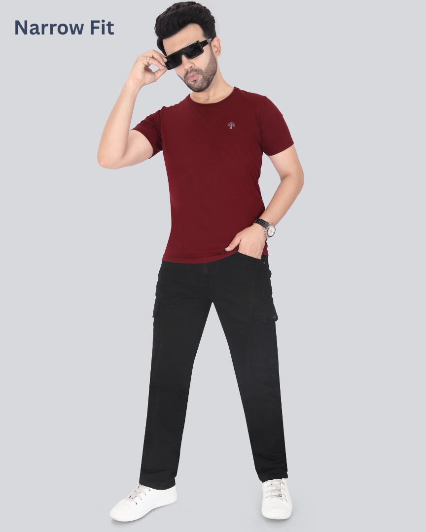 Black Dot Black Narrow Fit Cotton Cargo Pants