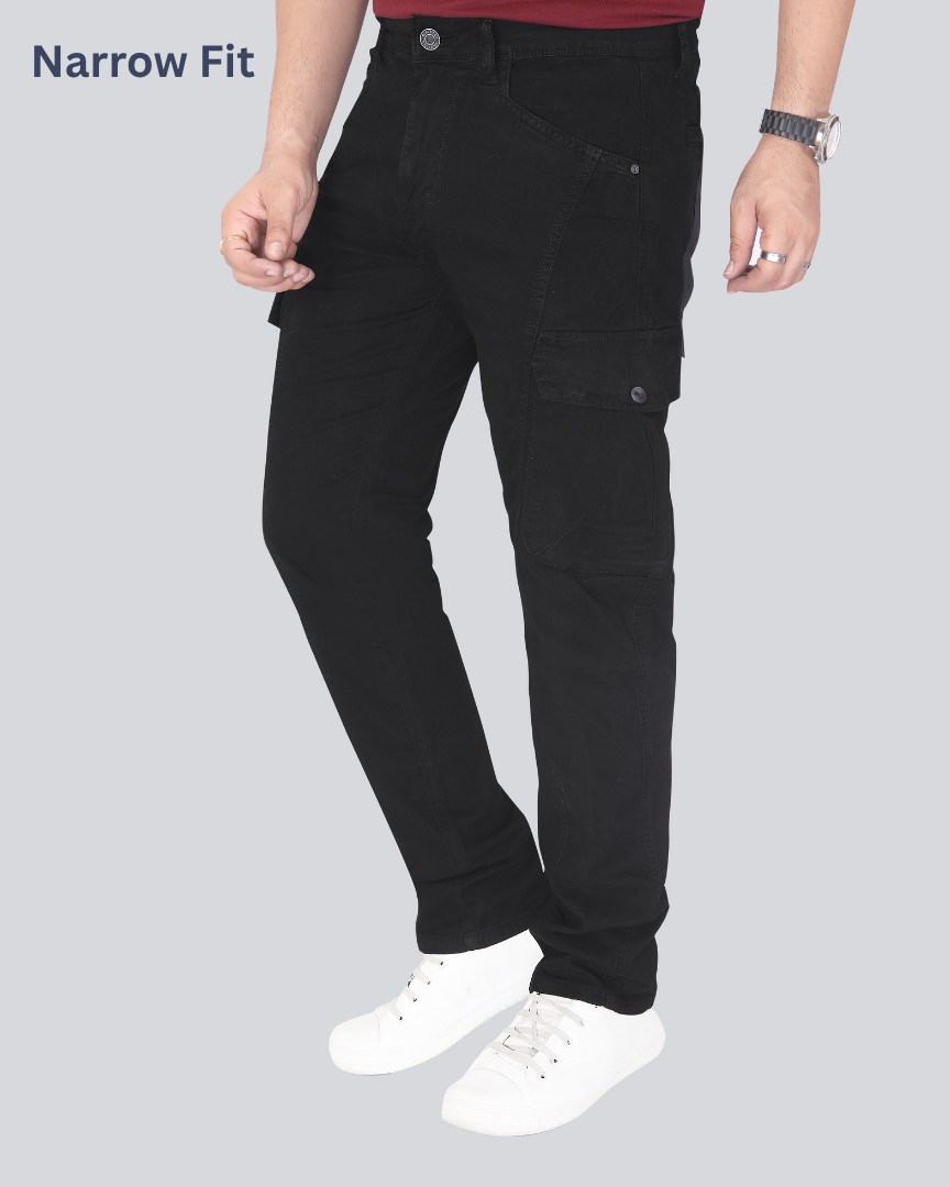 Black Dot Black Narrow Fit Cotton Cargo Pants