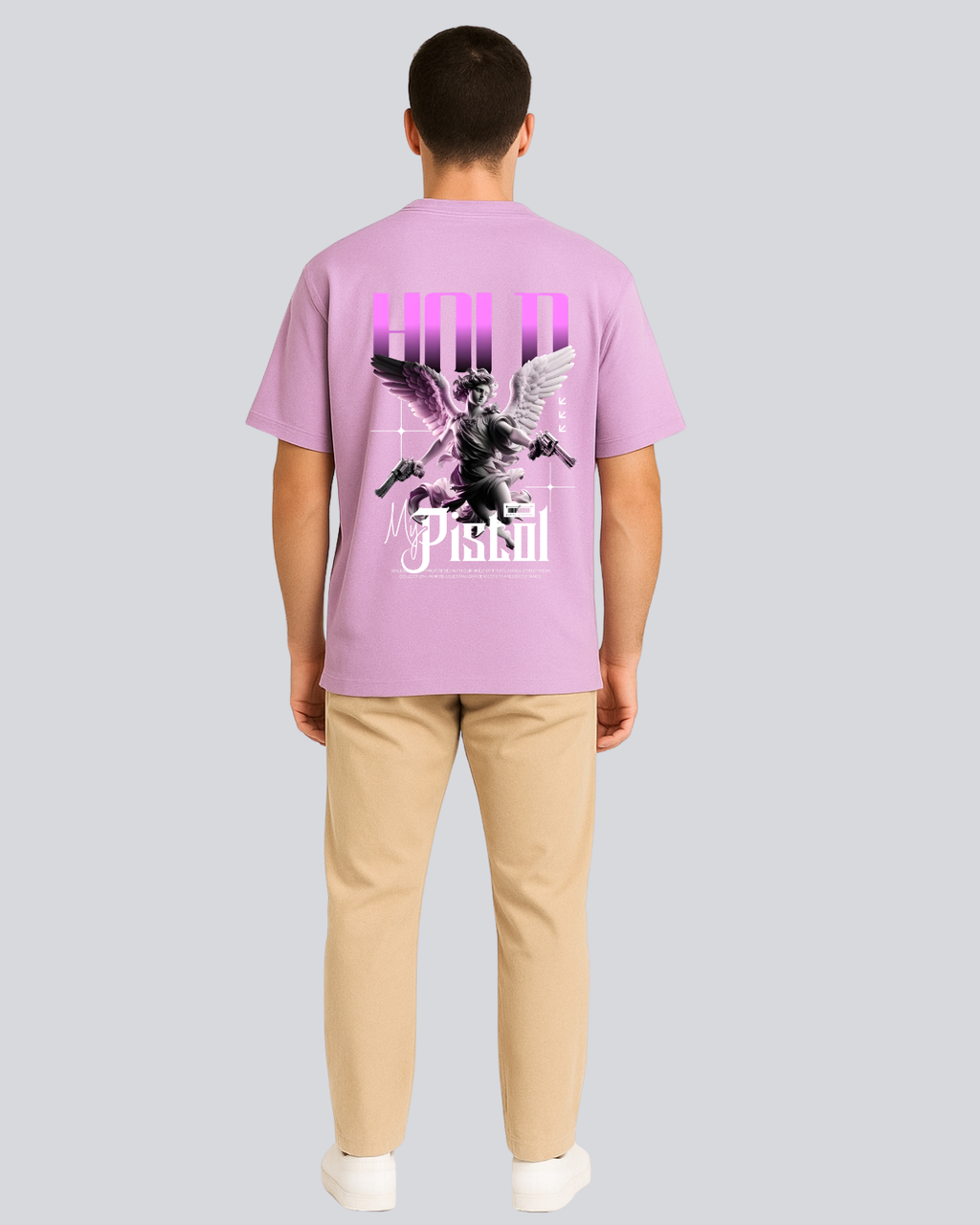 Printed Hold my Pistol Streetwear Lavender Oversize T-Shirt