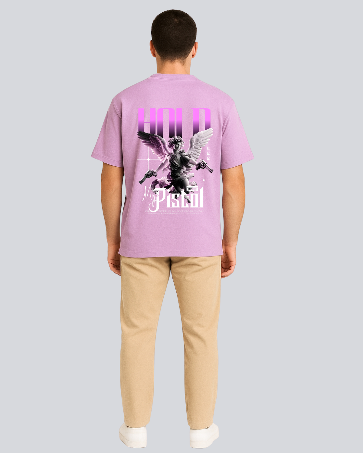 Printed Hold my Pistol Streetwear Lavender Oversize T-Shirt