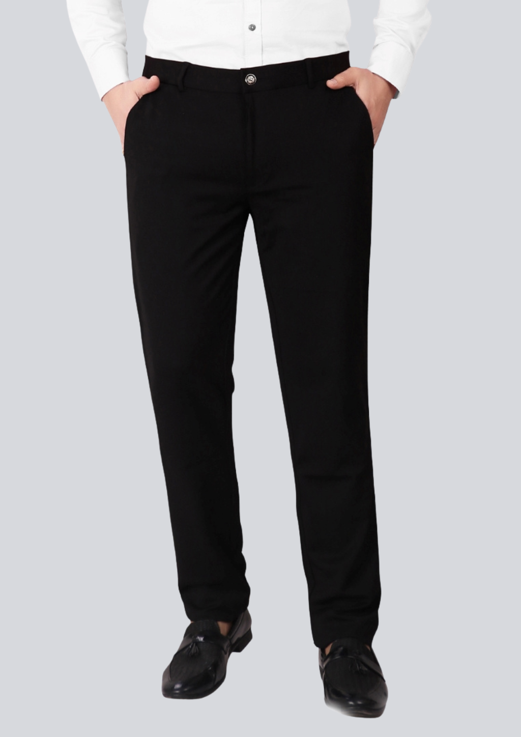4-Way Stretch Black Formal Narrow Fit Trousers