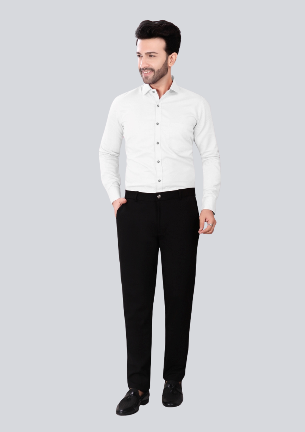 4-Way Stretch Black Formal Narrow Fit Trousers