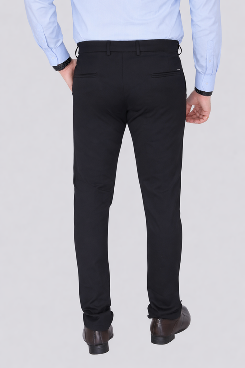 Black Dot Fearless 4-Way Stretch Navy Blue Formal Narrow Fit Trousers