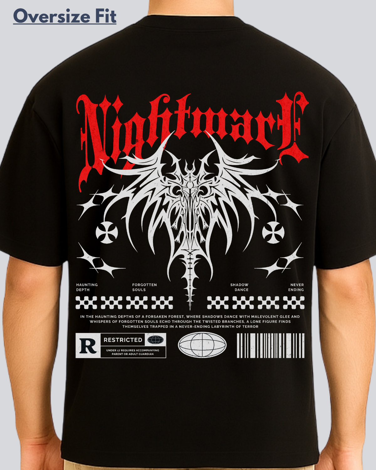 Printed Nightmare Streetwear Black Oversize Fit T-Shirt
