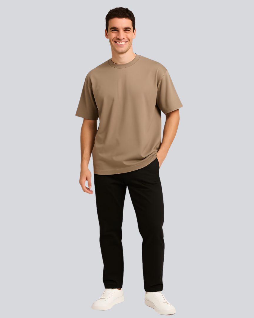 Plain Streetwear Biege Oversize T-Shirt