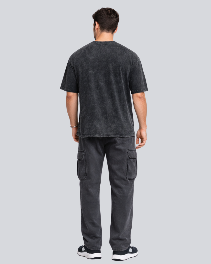 Plain Acid Wash Black Oversize Streetwear T-Shirt