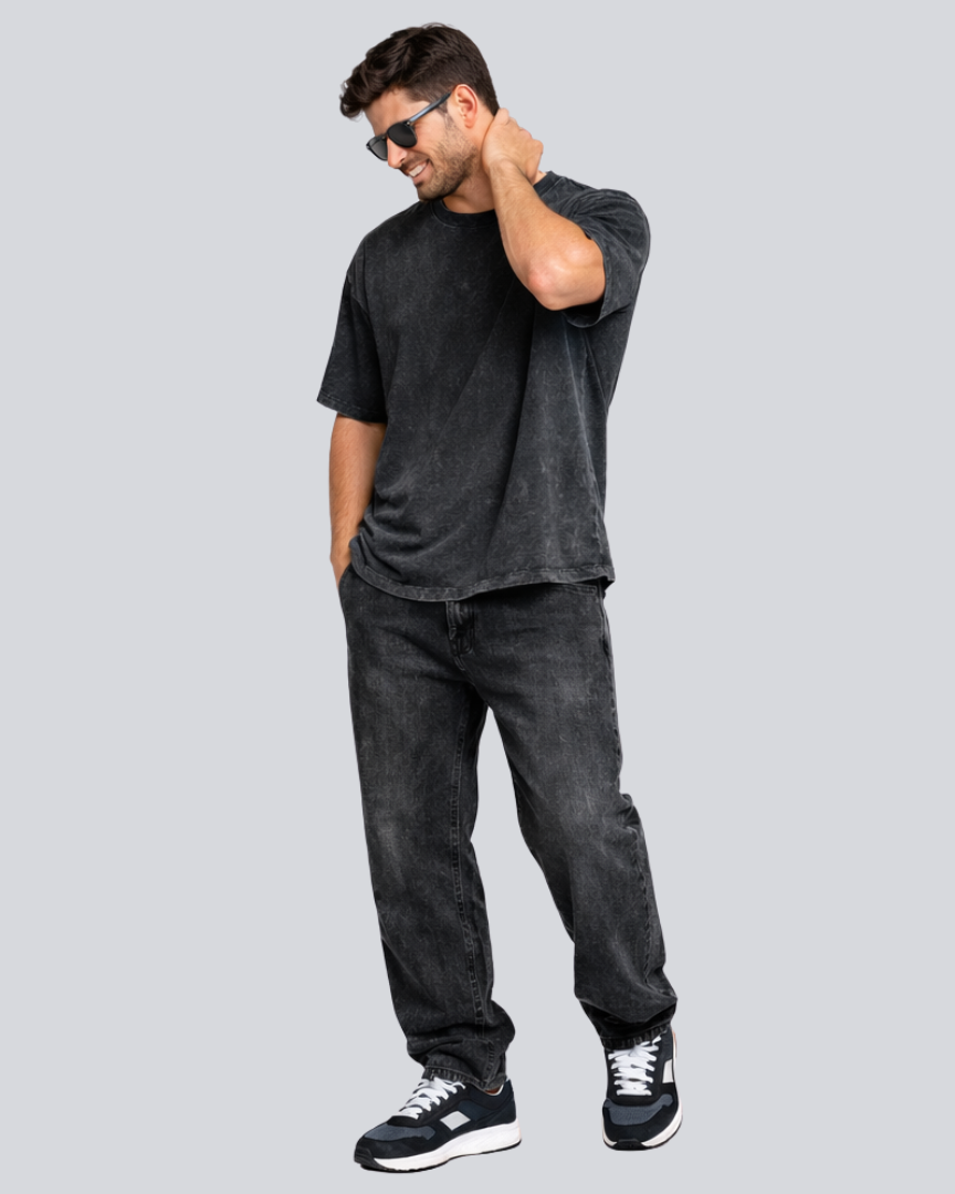 Plain Acid Wash Black Oversize Streetwear T-Shirt