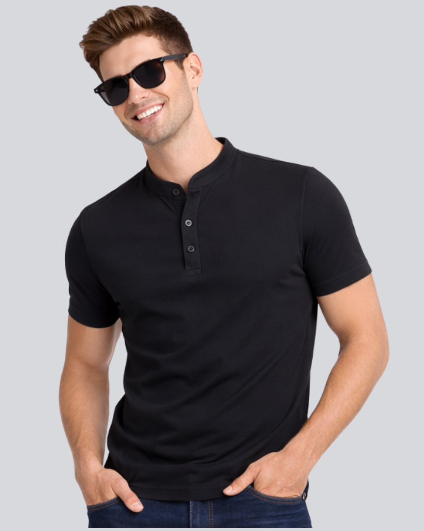 Plain Premium Black Henley T Shirt