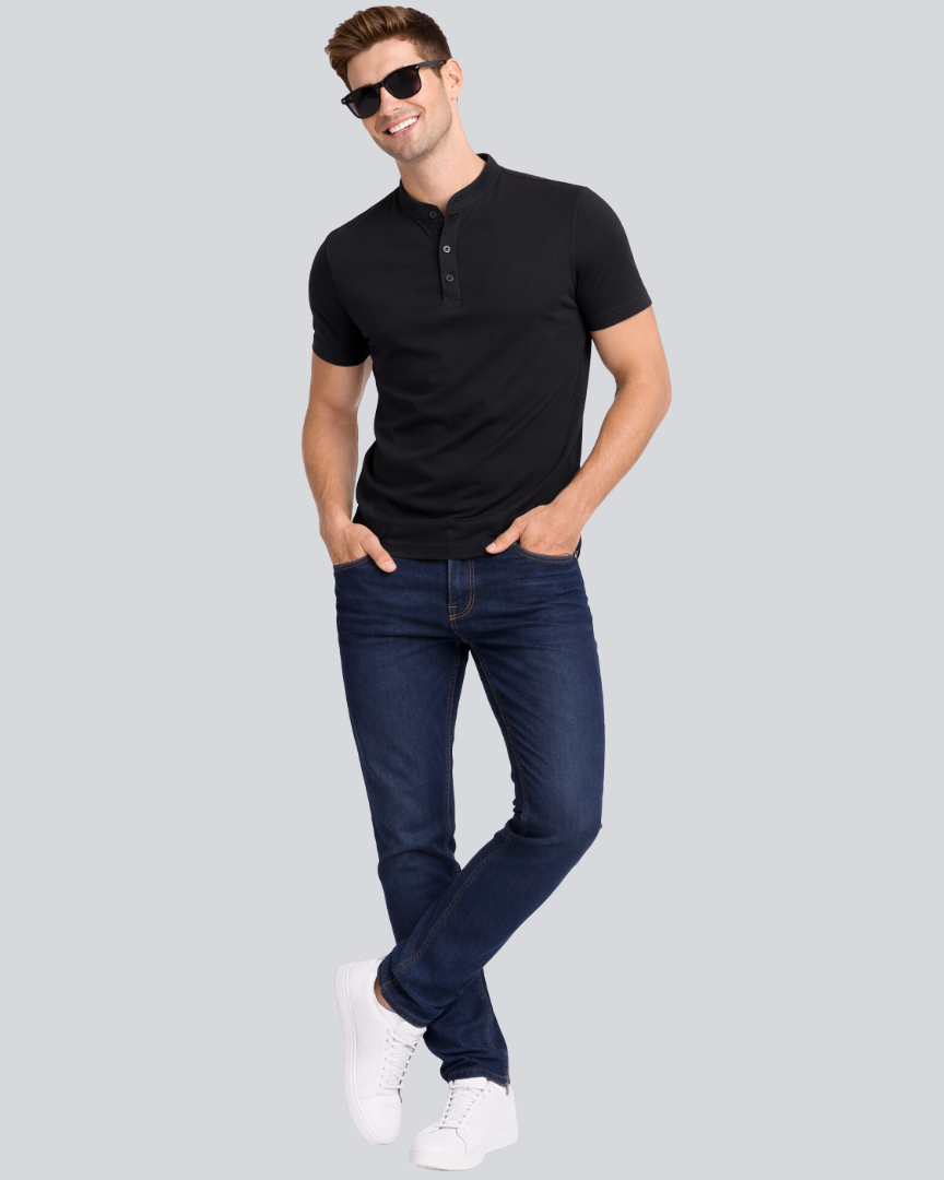 Plain Premium Black Henley T Shirt