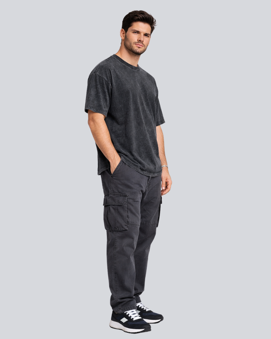 Plain Acid Wash Black Oversize Streetwear T-Shirt