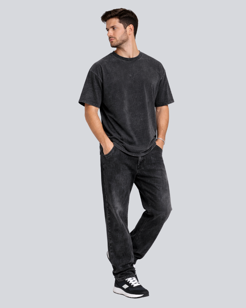 Plain Acid Wash Black Oversize Streetwear T-Shirt