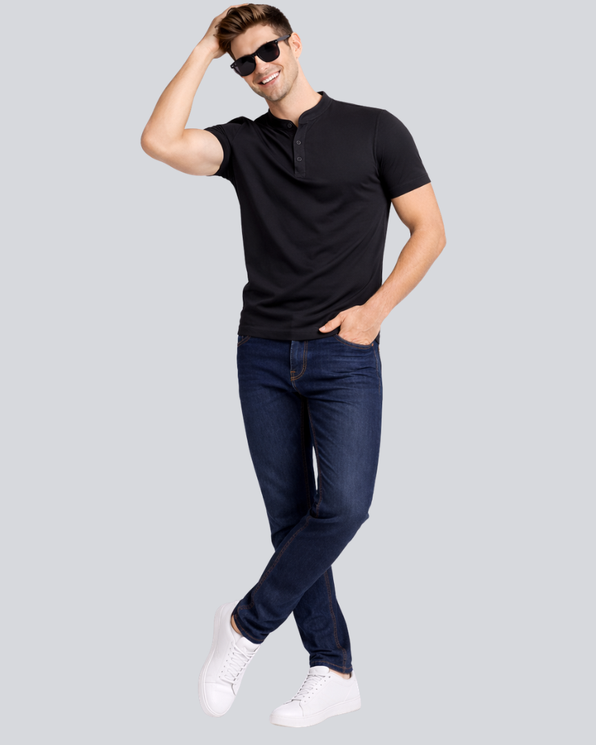 Plain Premium Black Henley T Shirt