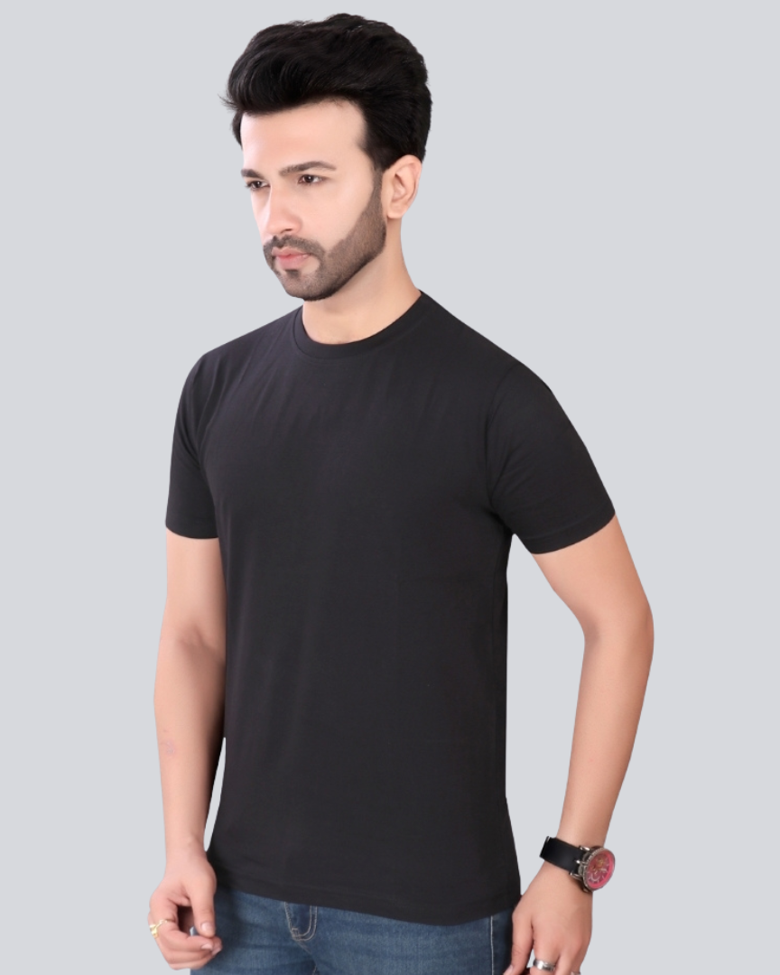 Plain Round Crew Neck Black T-Shirt