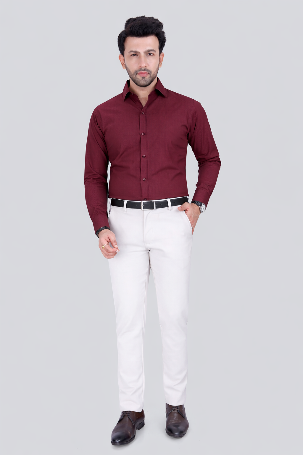 Black Dot Fearless 4-Way Stretch Cream Formal Narrow Fit Trousers