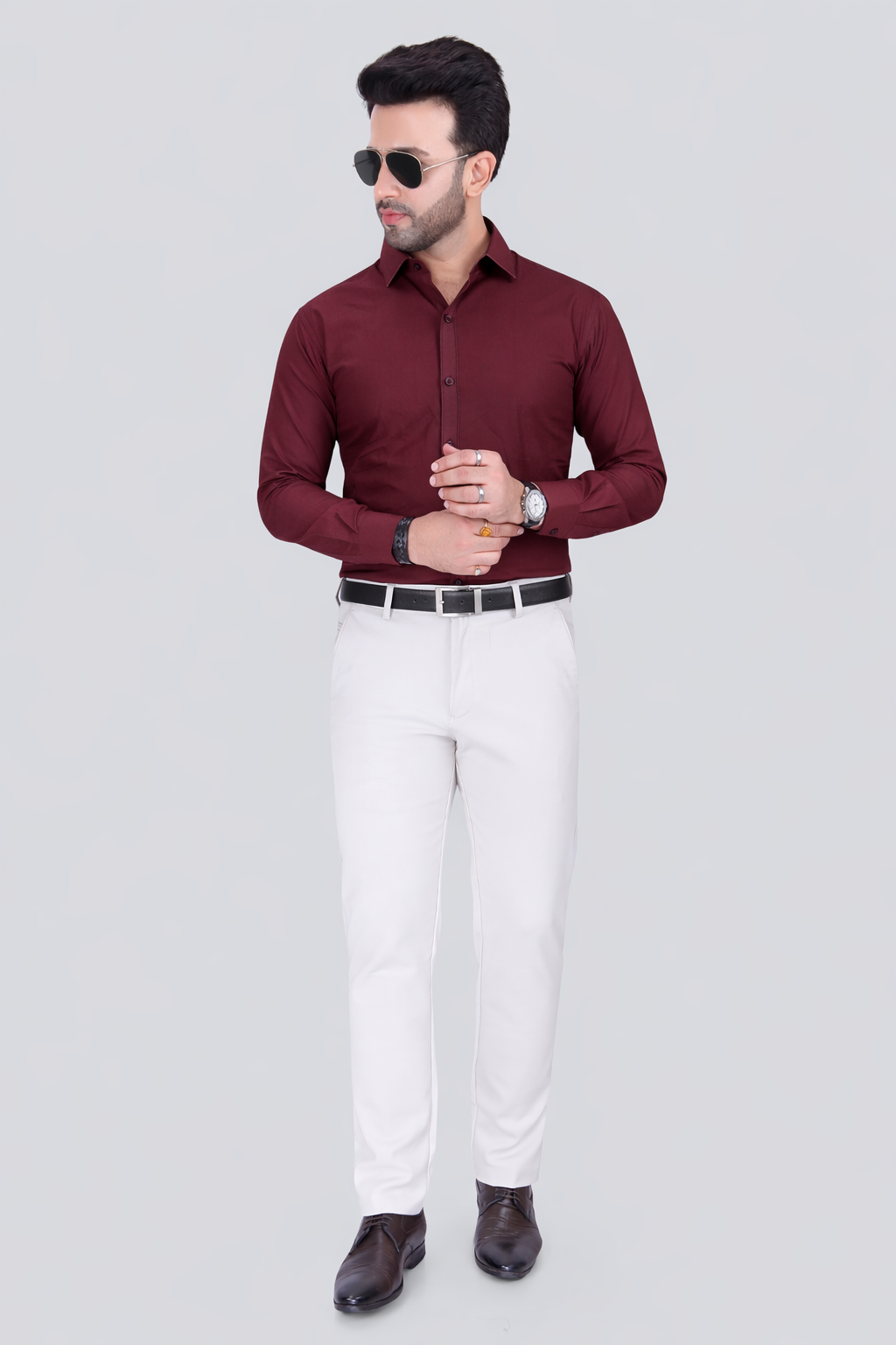 Black Dot Fearless 4-Way Stretch Cream Formal Narrow Fit Trousers