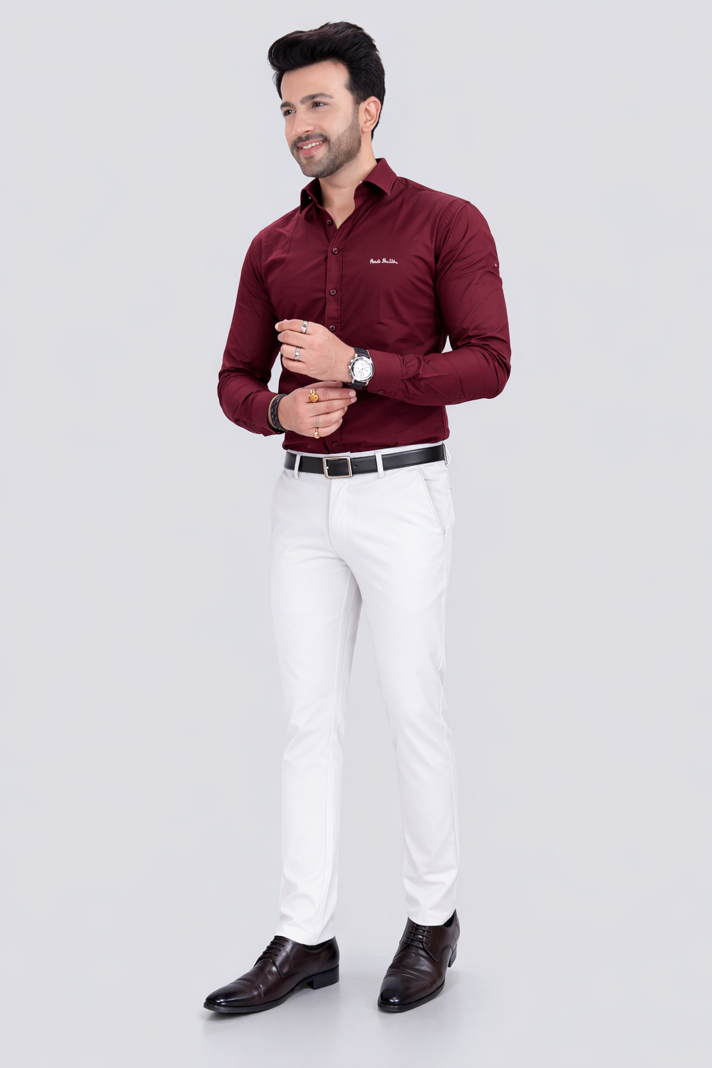 Black Dot Fearless 4-Way Stretch Cream Formal Narrow Fit Trousers