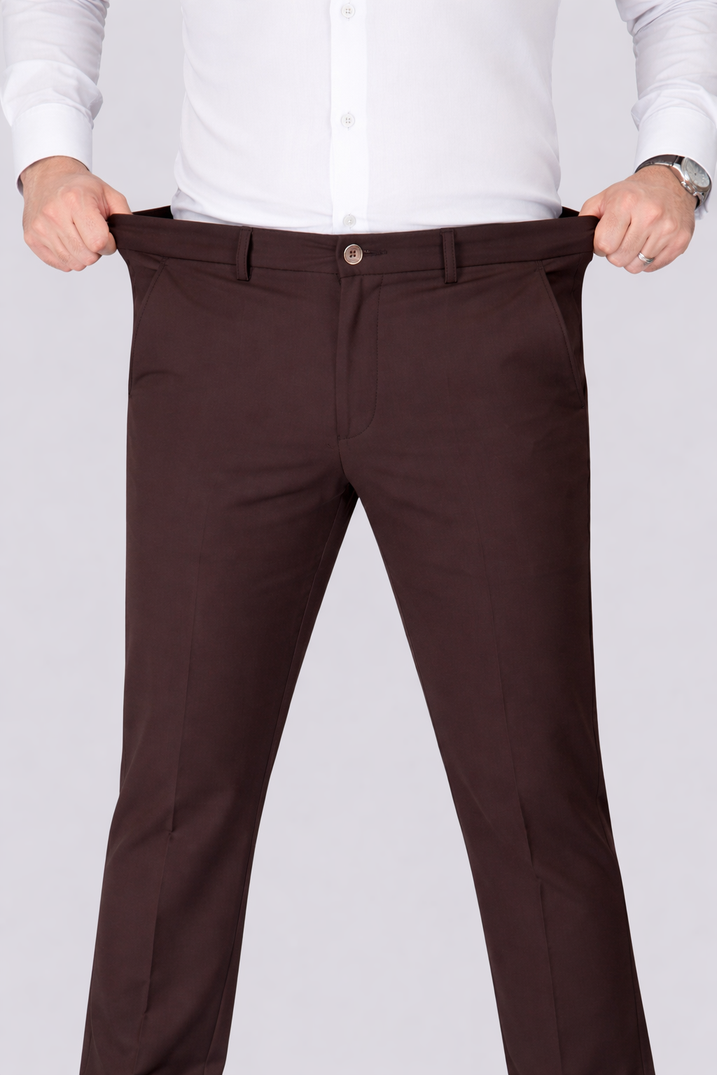Black Dot Fearless 4-Way Stretch Coffee Brown Formal Narrow Fit Trousers