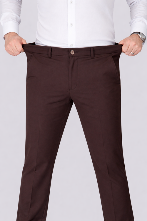 Black Dot Fearless 4-Way Stretch Coffee Brown Formal Narrow Fit Trousers