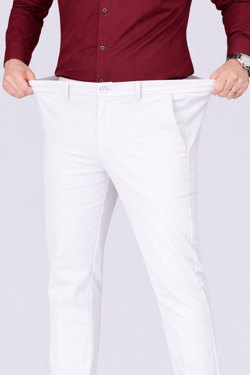 Black Dot Fearless 4-Way Stretch Cream Formal Narrow Fit Trousers