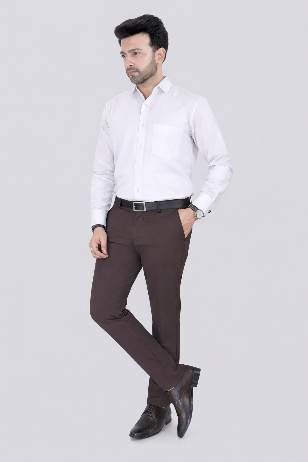 Black Dot Fearless 4-Way Stretch Coffee Brown Formal Narrow Fit Trousers