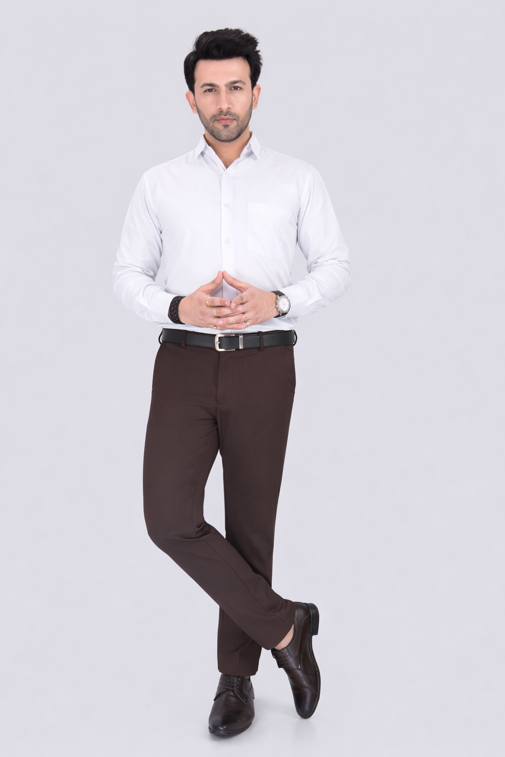 Black Dot Fearless 4-Way Stretch Coffee Brown Formal Narrow Fit Trousers