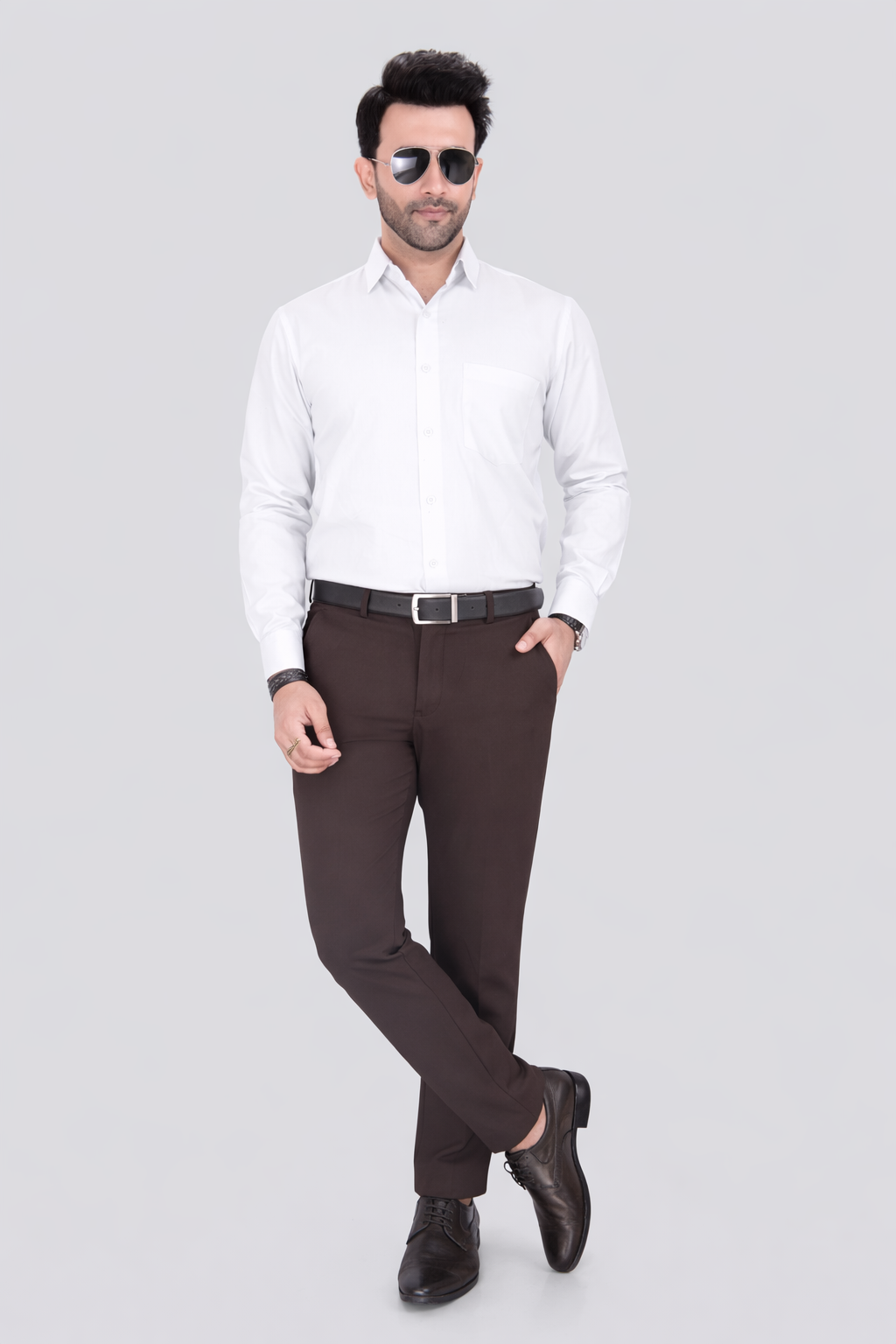 Black Dot Fearless 4-Way Stretch Coffee Brown Formal Narrow Fit Trousers
