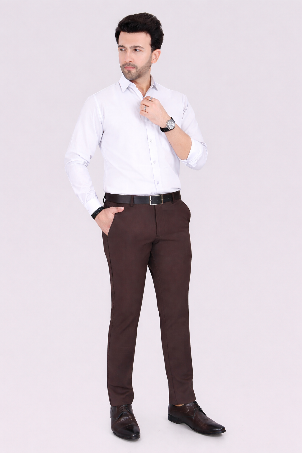 Black Dot Fearless 4-Way Stretch Coffee Brown Formal Narrow Fit Trousers