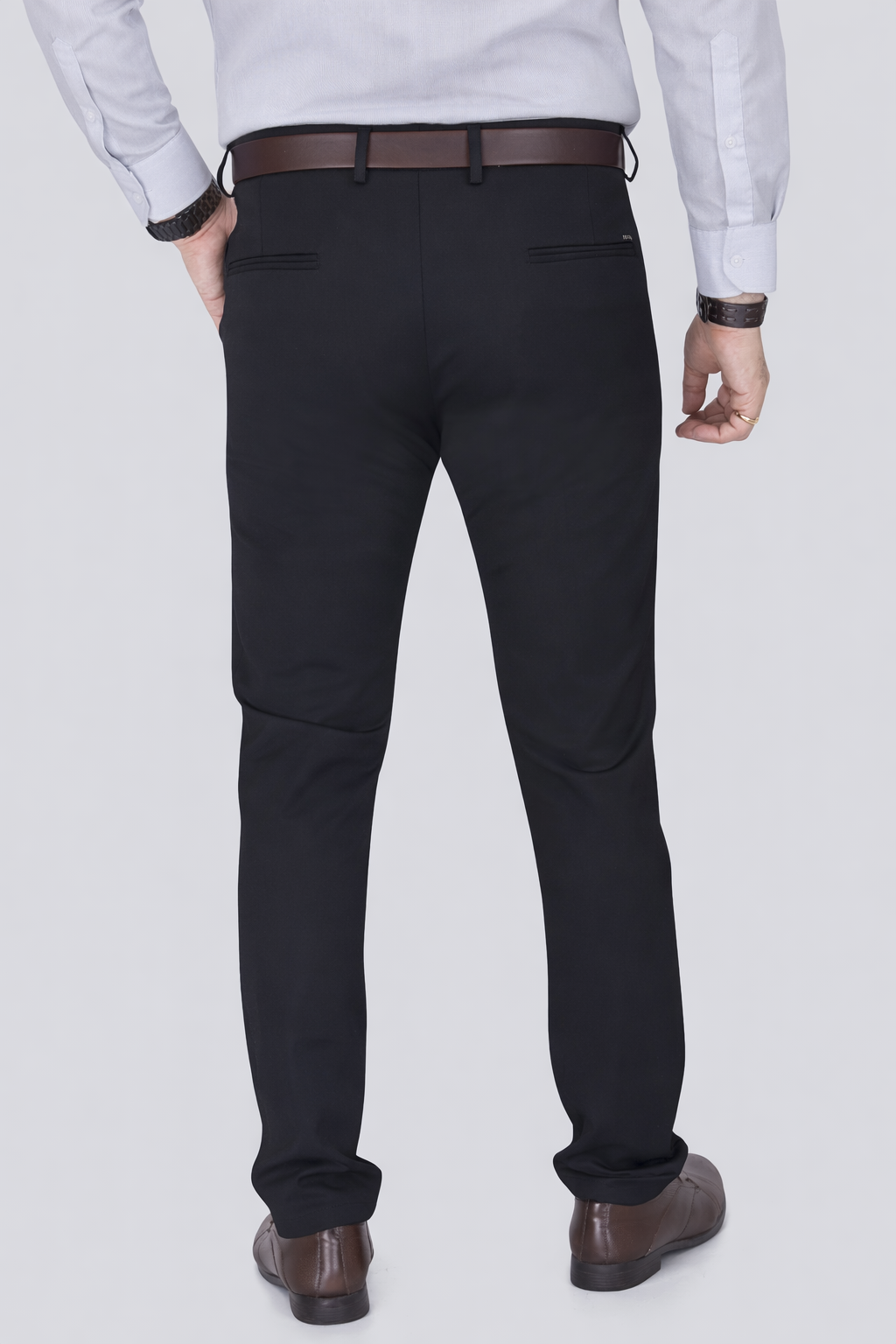 Black Dot Fearless 4-Way Stretch Black Formal Narrow Fit Trousers