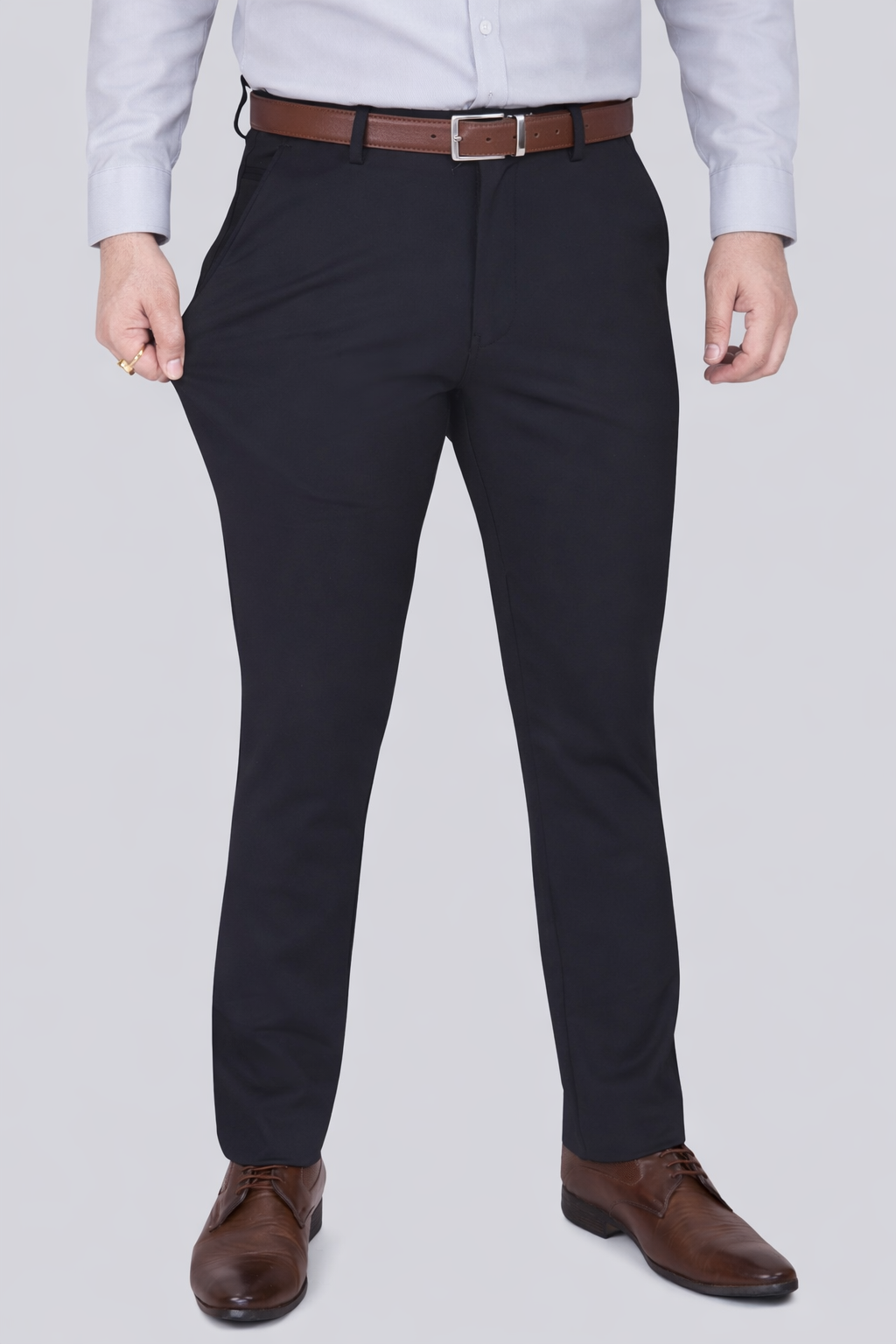 Black Dot Fearless 4-Way Stretch Black Formal Narrow Fit Trousers