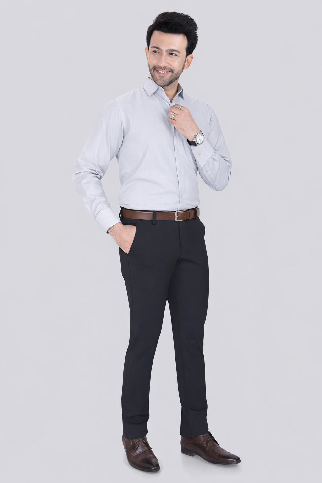 Black Dot Fearless 4-Way Stretch Black Formal Narrow Fit Trousers
