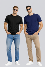 Combo of 2 Round Neck T shirt Black & Navy Blue