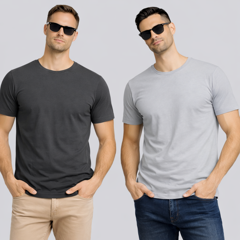 Combo of 2 Round Neck T shirt Dark Grey & Light Grey